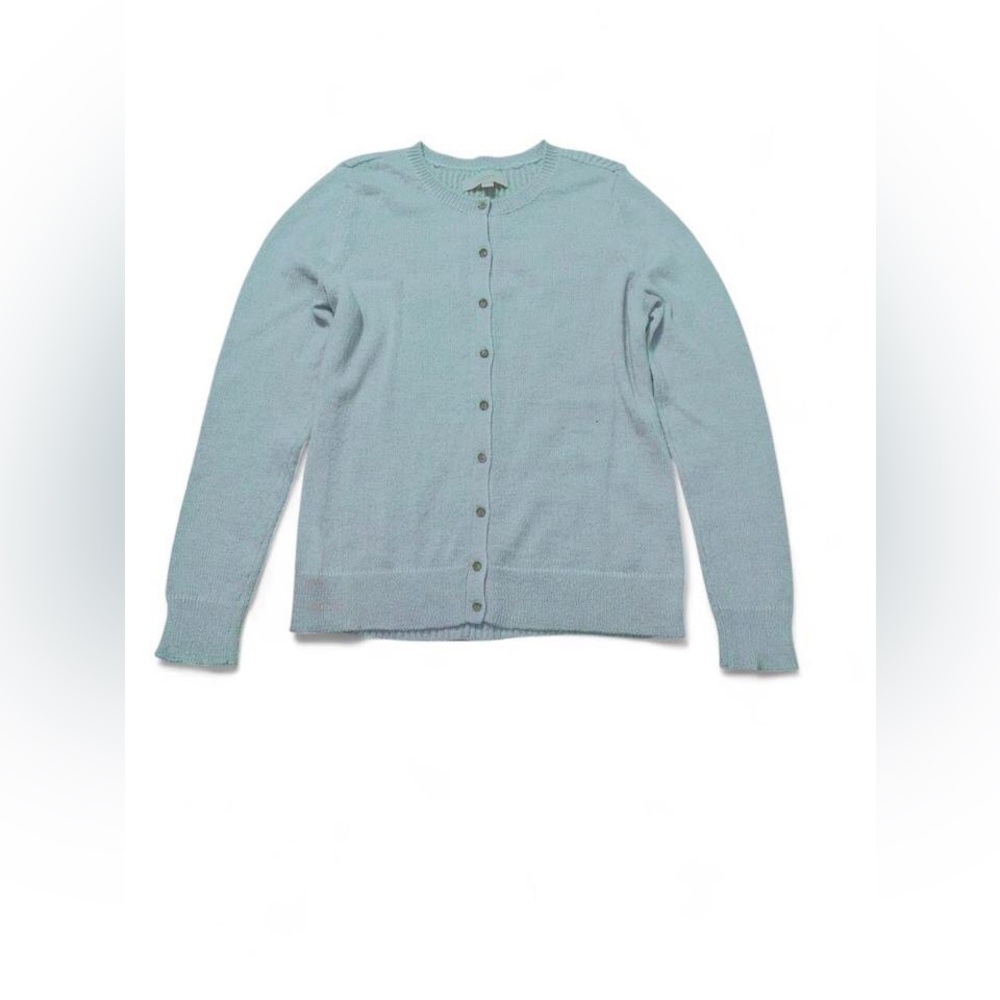 LOFT Cardigan Sweater L Large Ice Light Pastel Blue Mohair Blend Women’s